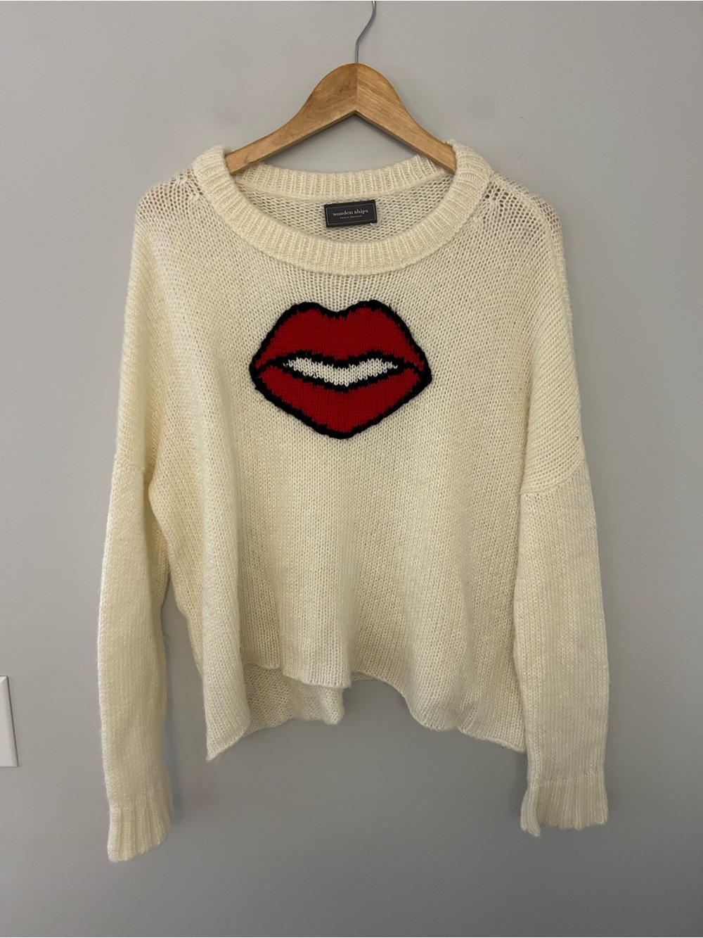 Wooden Ships Smooch Lips Pullover Cream Knit Sweater XS/S